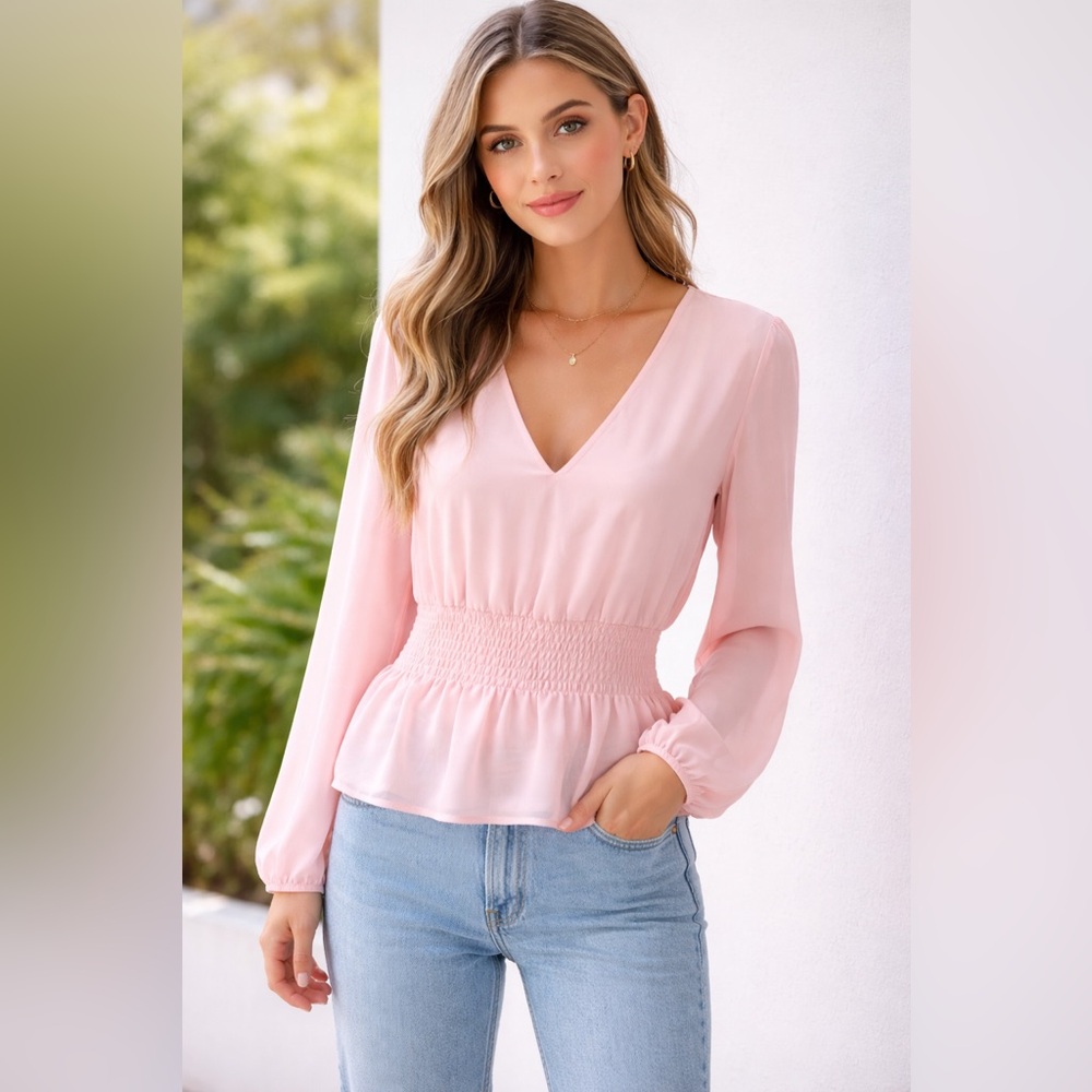 Leith NWT Light Pink Long Sleeve Blouse Women’s Large Soft Casual Top